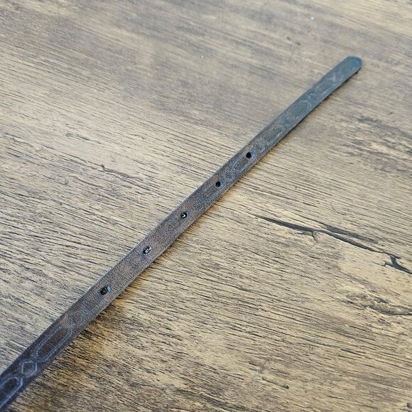 Silpada Designs Canada Thin Skinny Leather Brown Tooled Stamped Silver Belt L - Picture 6 of 9